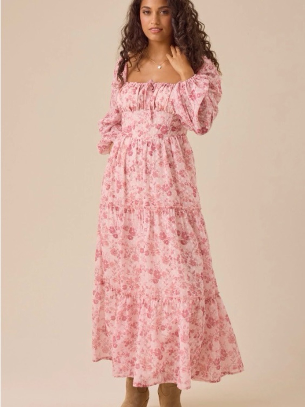 Altar’d State Whitney Floral Long Sleeve Maxi Dress Mauve Pink S NWT
